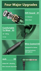 Gamer kabelgebundene Kopfhörer Gaming kabelgebundene Ohrhörer Metall HiFi Bass Stereo 3,5mm Ohrhörer Earbud für Handy Computer Mikrofon L-Klinke magnetisch