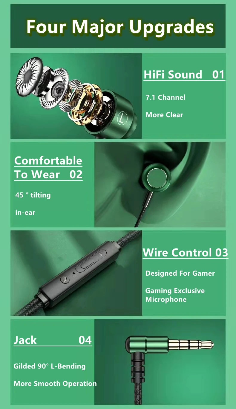 Gamer kabelgebundene Kopfhörer Gaming kabelgebundene Ohrhörer Metall HiFi Bass Stereo 3,5mm Ohrhörer Earbud für Handy Computer Mikrofon L-Klinke magnetisch