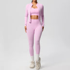 3-teiliges Sportbekleidung Yoga-Set Gym Sport-BH Reißverschlussjacke Leggings Kleidung Sportbekleidung Yoga-Anzüge für Damen Fitness-Set Trainingsanzug