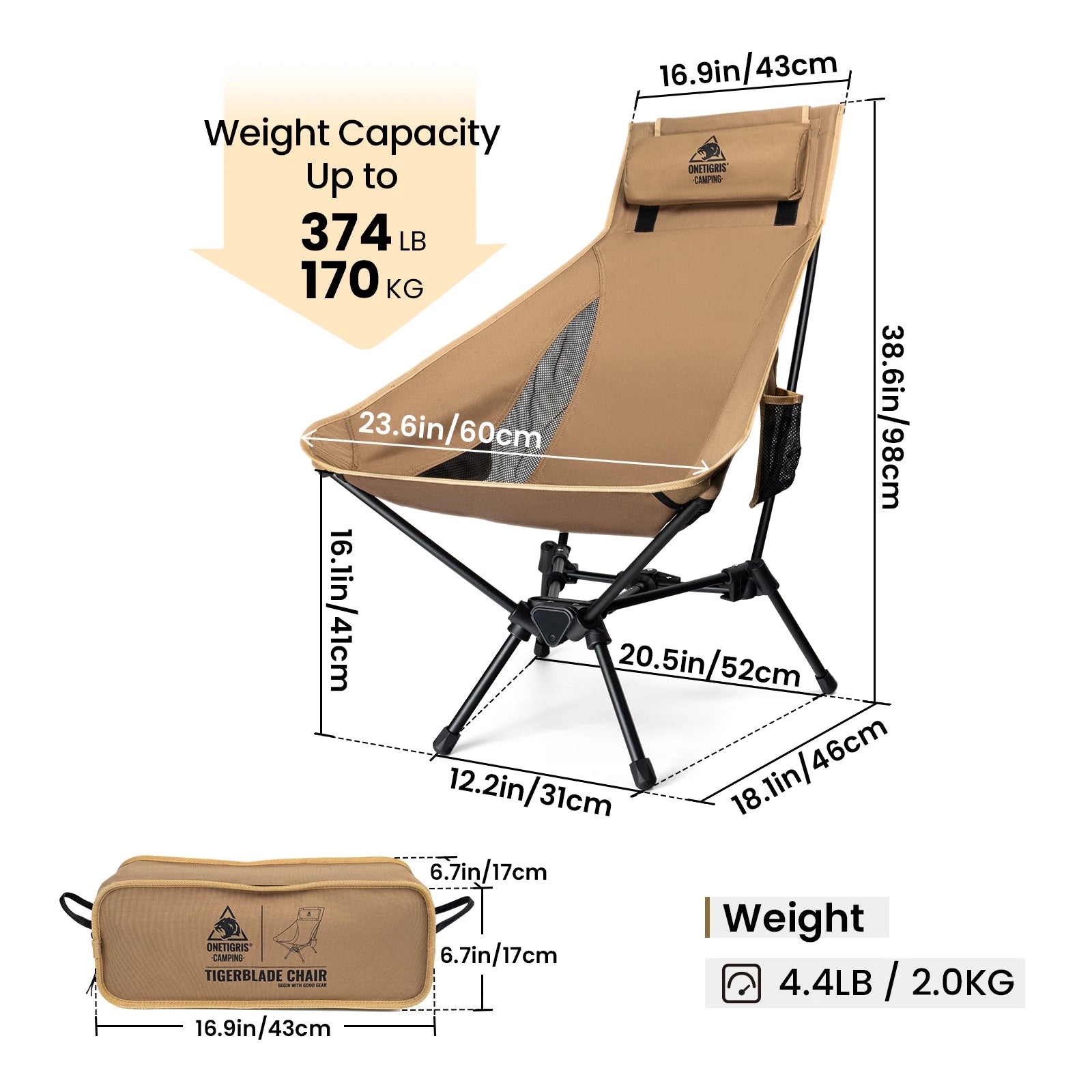 OneTigris Portable Tigerblade Campingstühle Klappstuhl Angelstuhl Für Trekking BBQ Partys Garten Strand Indoor-Einsatz