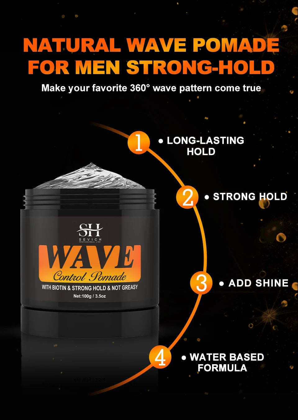 Deep Wave Control Pomade 360 Biotin Sport Starker Halt Wellen Haargel mit Bürste Wellenhaaröl Shampoo Spülung Stylingpflege