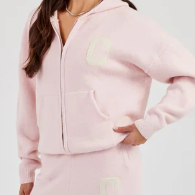 Mode-Cardigan-Hosenanzug Damen Kapuze Reißverschluss Lange Ärmel Lockerer Mantel Gerade Hose 2025 Herbst Lässiger 2-Teiler für Damen