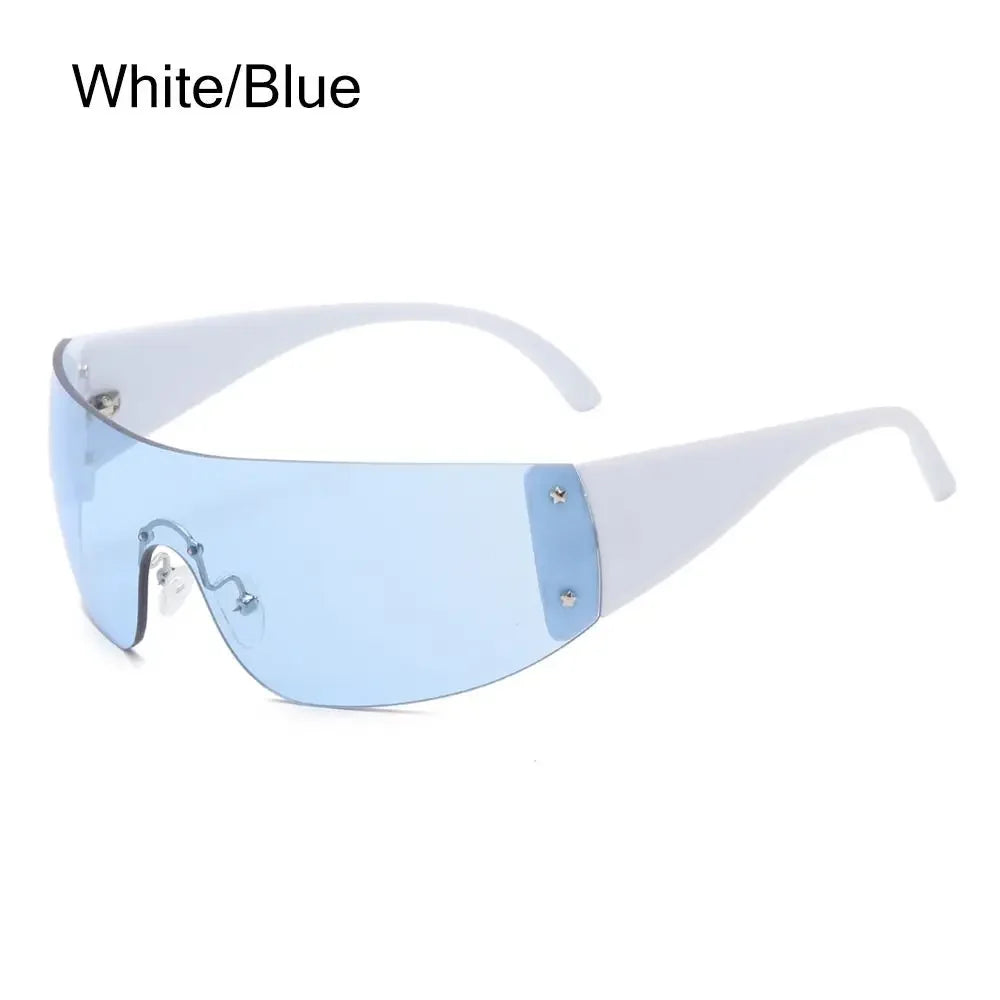 Neue Y2K Randlose Punk-Sonnenbrille Goggle Damen Herren Luxusmarke Wrap Around Sonnenbrille Fünf Sterne Eyewear Sport One Piece Shades