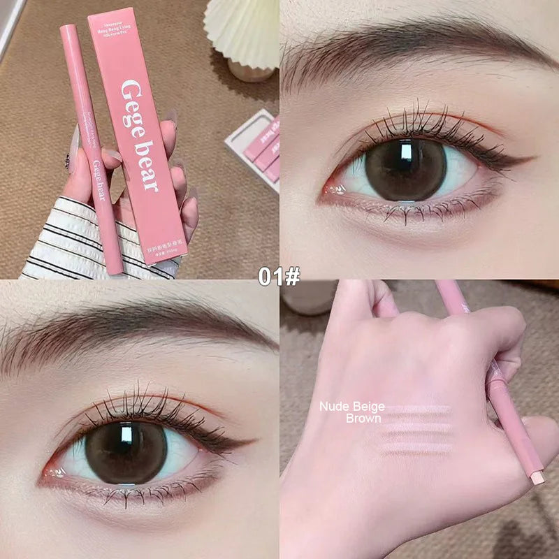 Doppelseitiger Lying Silkworm Stift 2-in-1 Highlighter Nude Unterlidkontur Aegyo-Sal Eyeliner Make-up-Stift mit Detailpinsel