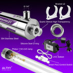 ALTHY UV-Ultraviolett-Wassersterilisator Wasseraufbereitungssystem Desinfektionslampe + Durchflussschaltersteuerung Edelstahl 1 GPM