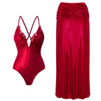 2tlg. bedruckter Badeanzug Damen Sexy Bademode Neuer Bikini mit langem Rock Damen Biquini Push Up Badeanzug Body Strandkleidung Strandtuch
