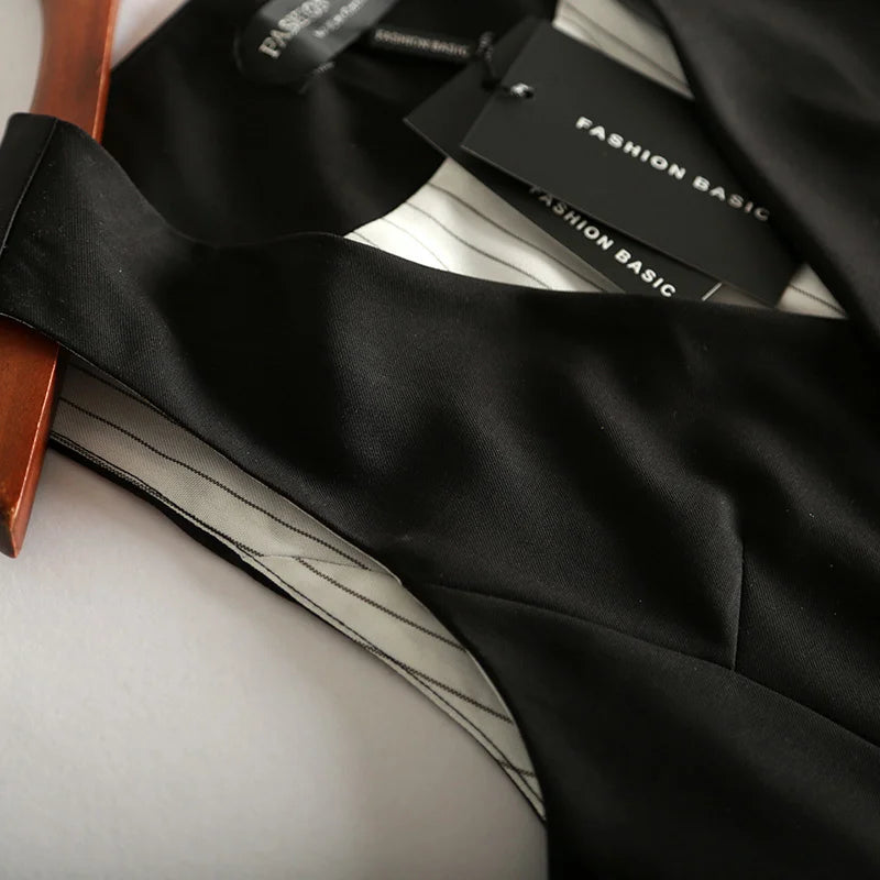 #0709 Frühling Herbst Anzugweste Damen Ärmellose Jacke Kurze Büroweste Mantel Schlanke Einreihige Weste Weiblich Schwarz