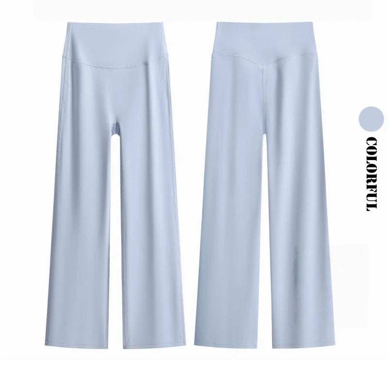 DRUR Damen High Waisted Capri 3/4 Yoga Leggings mit Bauchkontrolle Schlaghose für Fitnessstudio Laufen Tanz Sommer Neu