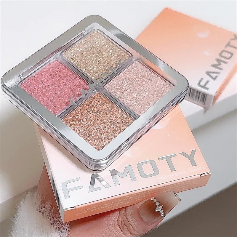 4 Farben Diamant Highlighter Puder Palette Glitzer Gesichtskontur Aufhellen Make-up Schimmer Ultrakonzentrierte Leuchtkraft Kosmetik