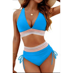 Sexy tiefer V-Ausschnitt Bikini Set Damen 2026 Sommer Strand mit Brustpolster Bademode High Waist Kordelzug Triangel Bikini