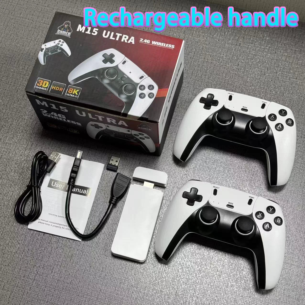 Neuer 4K-TV-Game-Stick M15 ultra 64G 128G Handheld-Game-Player 2.4G Dual Wireless Controller 50000+ Spiele Familien-Game-Player