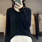 Damen 100% Merinowolle Pullover V-Ausschnitt Basic Pulli Herbst Winter Kaschmir Kleidung Langarm Weiche Strickware Oberteile Unifarben