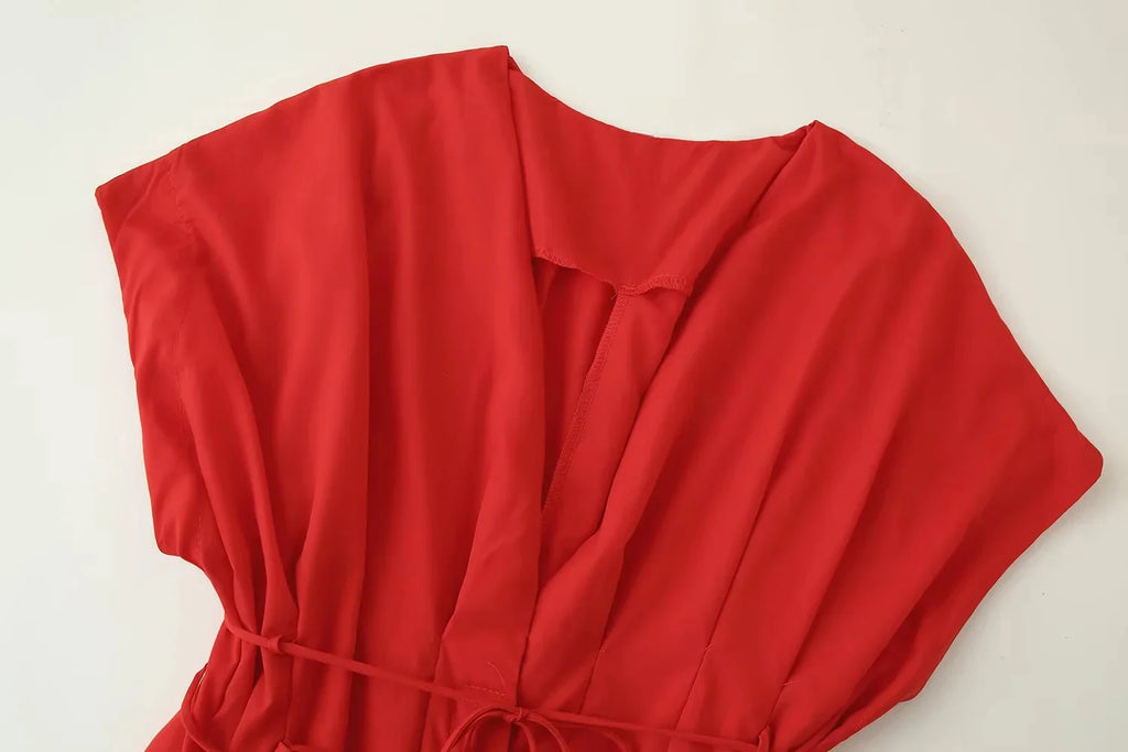 KONDALA 2026 Frühling Sommer Vintage Damenkleid Mode Einreihig Schärpen Drapierter V-Ausschnitt Ärmellos Schicke Braune Damenkleider