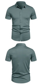 Herren Stretch Hemd Bügelfreie Hemden Regular Fit Kurzarm Stretch Business Casual Button-Down Hemden