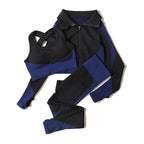 2/3tlg Damen Yoga Anzug Nahtlos Gestrickte Yogahose Leggings Kleidung Reißverschluss Langarm Crop Top Fitnesskleidung Sportbekleidung Gym Set