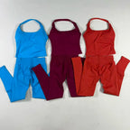 OHNE LOGO Yoga-Outfit Sport-Impact-Gym-Set Neckholder-Oberteil und Leggings-Hosen-Sets Rückenloses Neckholder-Design Hochelastische Sportbekleidung