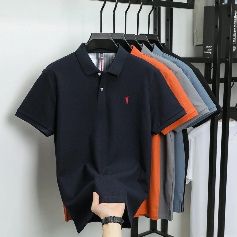 Polo-Shirt aus 100 % reiner Baumwolle, Kurzarm, High-End-Luxusmarke, Mode, Paul Pony Stickerei, Golf, Business Casual Herren T-Shirt