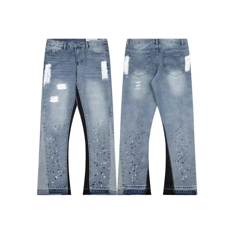 Y2K Black Washed Bestickte High-Waisted Oversized Jeans Herren Europäischer und Amerikanischer Retro Klassiker Lockere Weite Gerader Schnitt Hosen