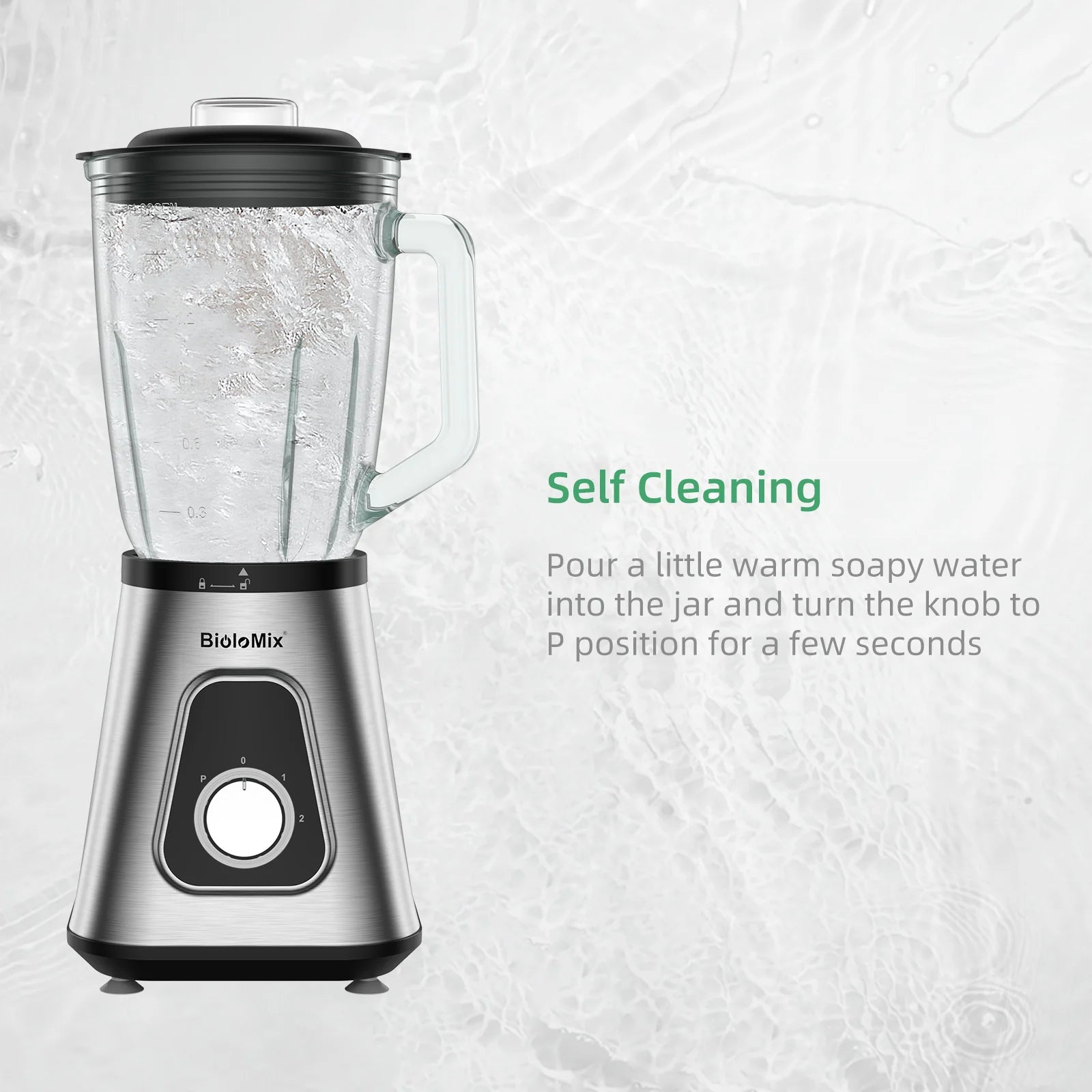 BioloMix Professional 1300W Standmixer mit 1,5L BPA-freiem Glaskrug, perfekt für gefrorene Smoothies und hausgemachte Saucen