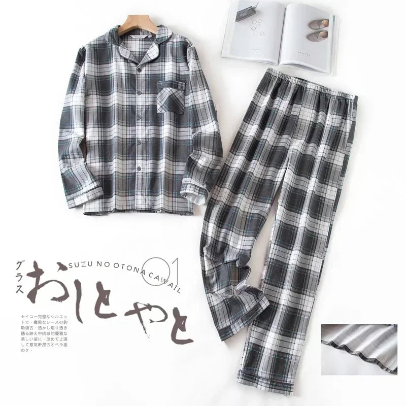 Herren-Hausanzüge Langärmelige Hosenanzüge für Herbst und Winter Pyjamas für Herren Flanell Kariertes Design Pyjamas für Herren