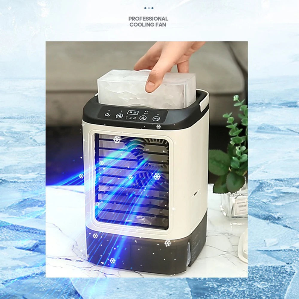 USB Tragbarer Klimaanlagen-Ventilator Dual-Nebelbefeuchter Eisbox 3-Gang Desktop-Kühlventilator mit LED-Nachtlicht