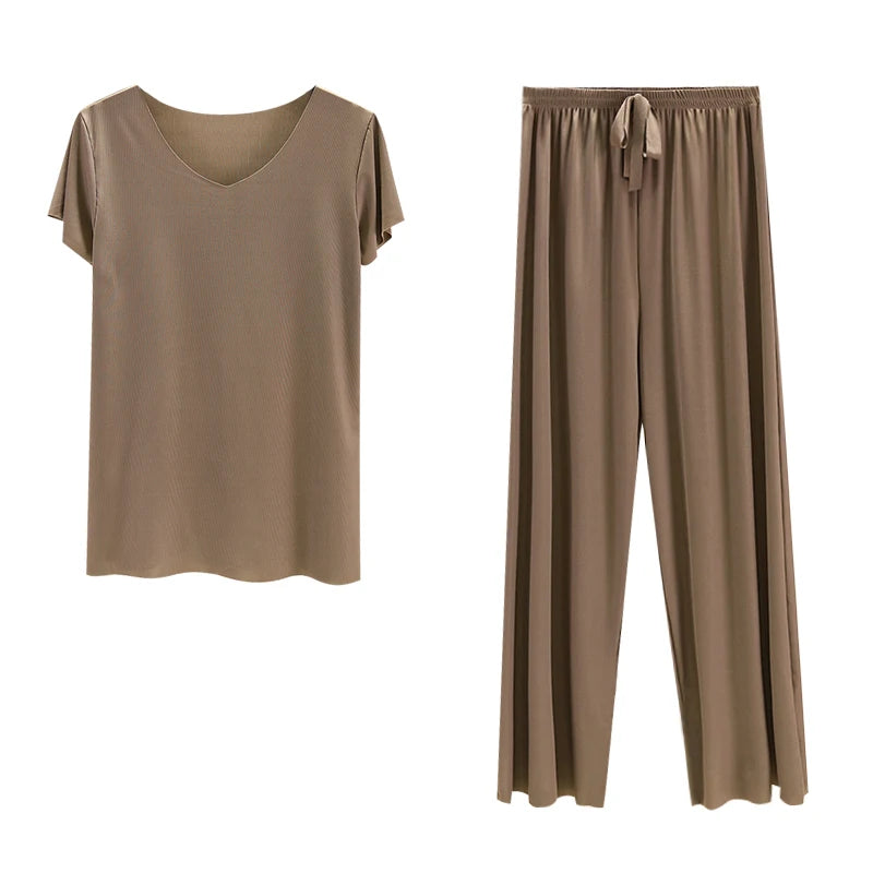 Zweiteiliges Set Damen Oberteil und Hose Sommer 2-teilige Sets Damen Outfits Urlaub 2026 neue Kollektion weite Hose elegant lässig
