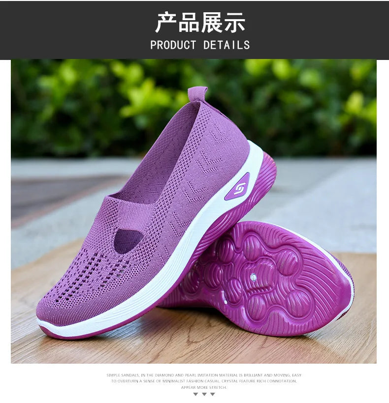 Damen Neue Sommerschuhe Mesh Atmungsaktive Sneaker Leichte Slip-on Plateau Freizeitschuhe Damen Rutschfeste Gehschuhe Gewebte Schuhe
