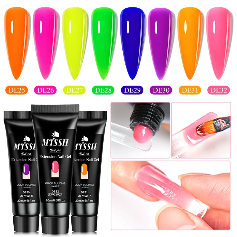 24-teiliges Set 20ml Poly Nail Extension Gel Kit Mini-UV-Lampe Versiegelung mit Basislack Überlack Professionelles Poly-UV-Nagelgel-Kit Starter-Kit