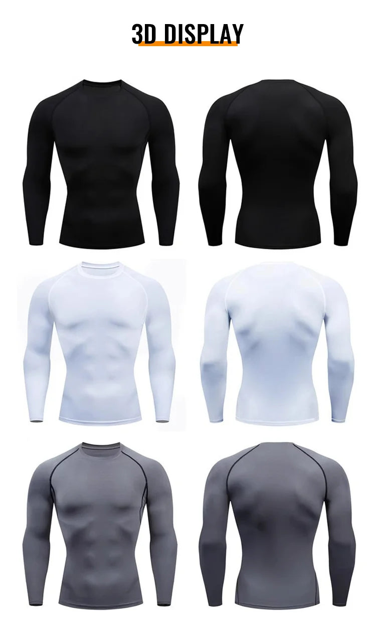 Kompressions-Laufshirt Herren Langarmshirt für Männer Sportbekleidung Schnelltrocknend Fitness T-Shirt Training Workout Muskelshirt