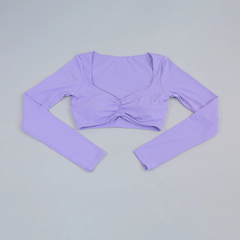Schnell trocknende, atmungsaktive, kurze Yoga-Kleidung für Damen, sexy, „Nude Feeling“ Fitness-Oberteile, schmal geschnittene Trainings-Laufkleidung