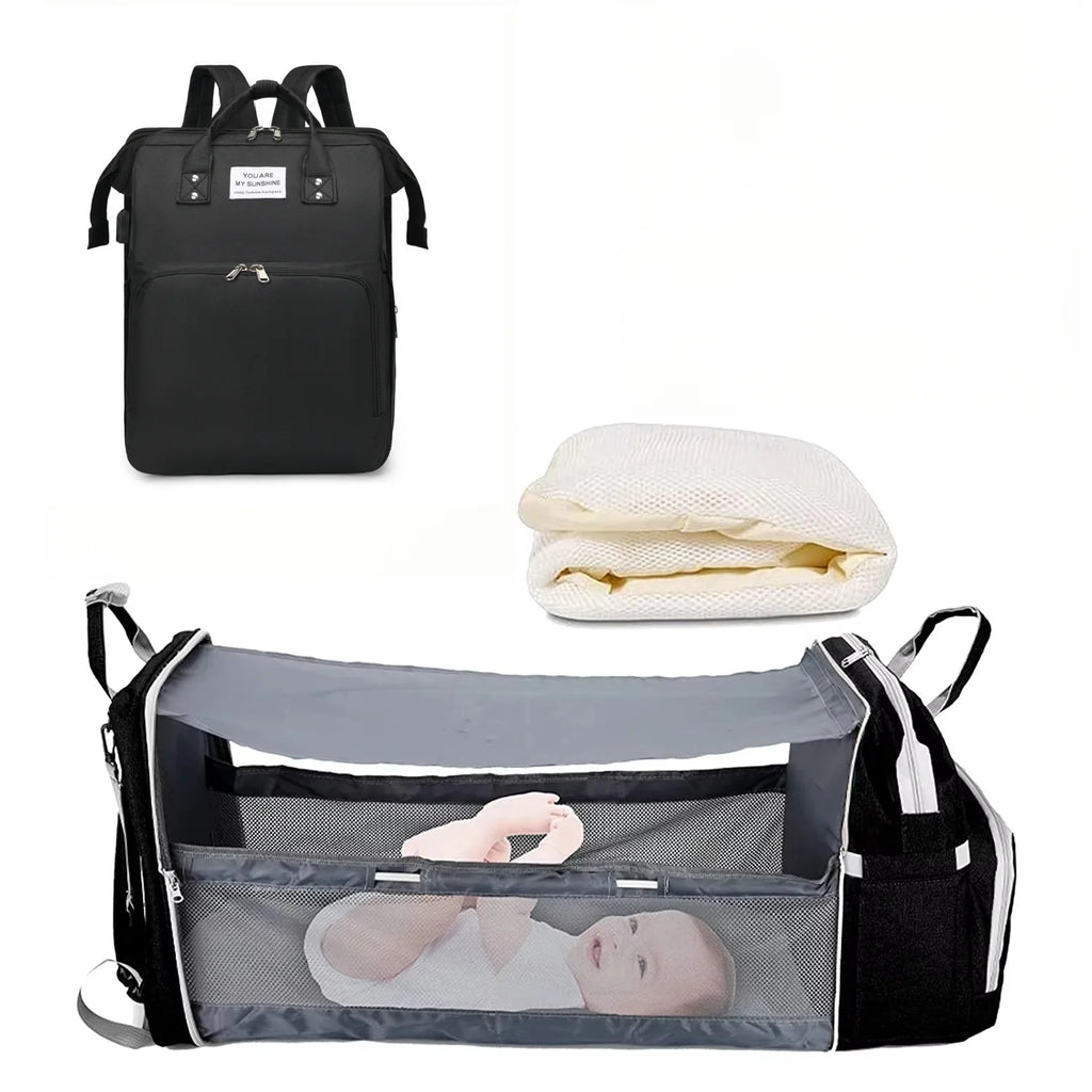3-in-1-Wickeltaschen-Rucksack, faltbares Babybett, wasserdichte Reisetasche mit USB-Ladefunktion, Wickeltaschen-Rucksack mit Wickelbett, 3 Typen