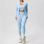 3-teiliges Sportbekleidung Yoga-Set Gym Sport-BH Reißverschlussjacke Leggings Kleidung Sportbekleidung Yoga-Anzüge für Damen Fitness-Set Trainingsanzug