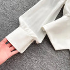 Weiße Freizeit Bluse mit Polokragen Knopfleiste Puffärmeln Geradem Schnitt für Damen Kurzarm Hemd Weibliche Kleidung Oberteile 2024 Mode