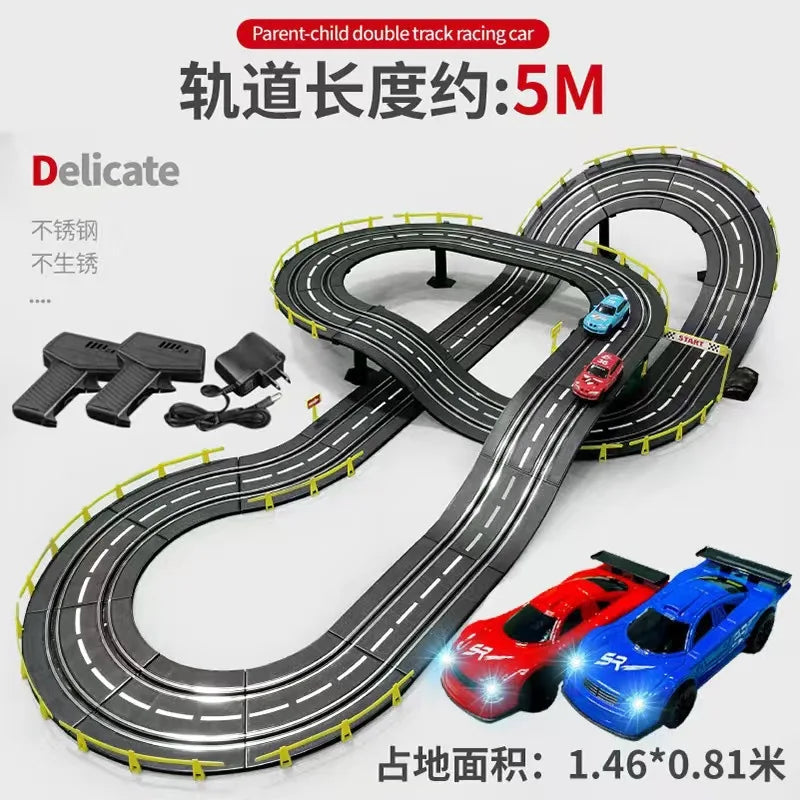 Elektrische ferngesteuerte Slot-Car-Rennbahn, groß, 2 Spieler, wettbewerbsfähig, Dual-Modus, ferngesteuert, einstellbar, Spleißen, Kinder-Erwachsenen-Geschenkset