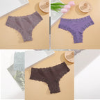 FINETOO 3er-Pack Damen Baumwollunterwäsche Slips Sexy Spitze Brasilianischer Slip Niedrige Taille Blumenmuster Einfarbig G-String Atmungsaktive Dessous