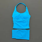 2-teiliges Sportset Damen Rückenloses Tanktop Hohe Taille Scrunch Nahtlose Shorts Fitnesskleidung Activewear Trainingssets Gym Anzug