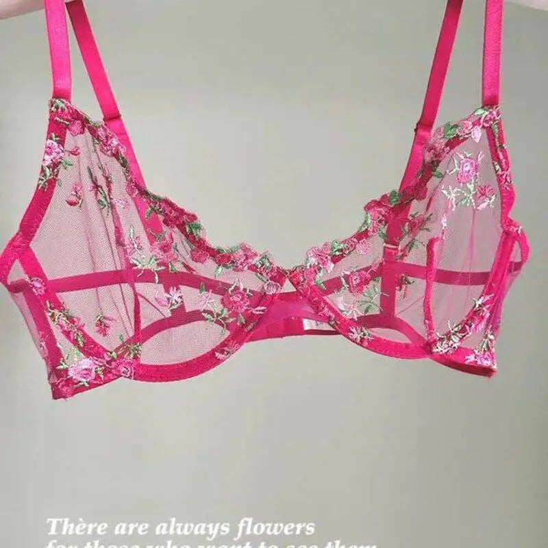 Europäische Frauen verführerischer transparenter BH mit Spitzenstickerei und Bügel, Minimizer für große Brüste, Anti-Sagging, weiche Dessous, S-XL BH-Set