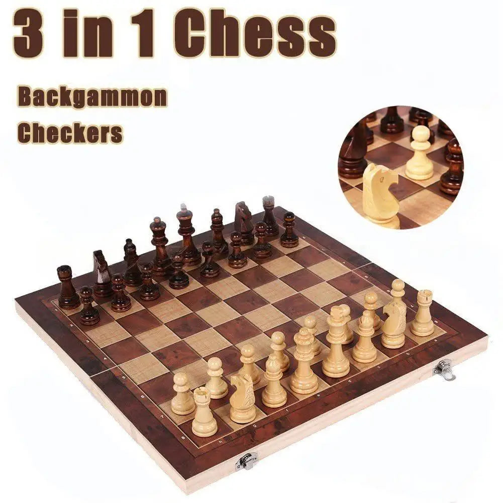 3-in-1 Holz-Schach-Backgammon-Dame-Reisespiele Schachspiel Brett Dame Unterhaltung Weihnachtsgeschenk