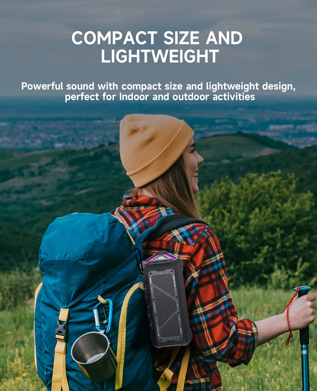MLOVE P3 Outdoor-Bluetooth-Lautsprecher, 40W Ausgangsleistung Bluetooth 5.3 Lautsprecher, Stereo Sound IPX7 Wasserdicht, Micro SD-Karte, RGB-Licht