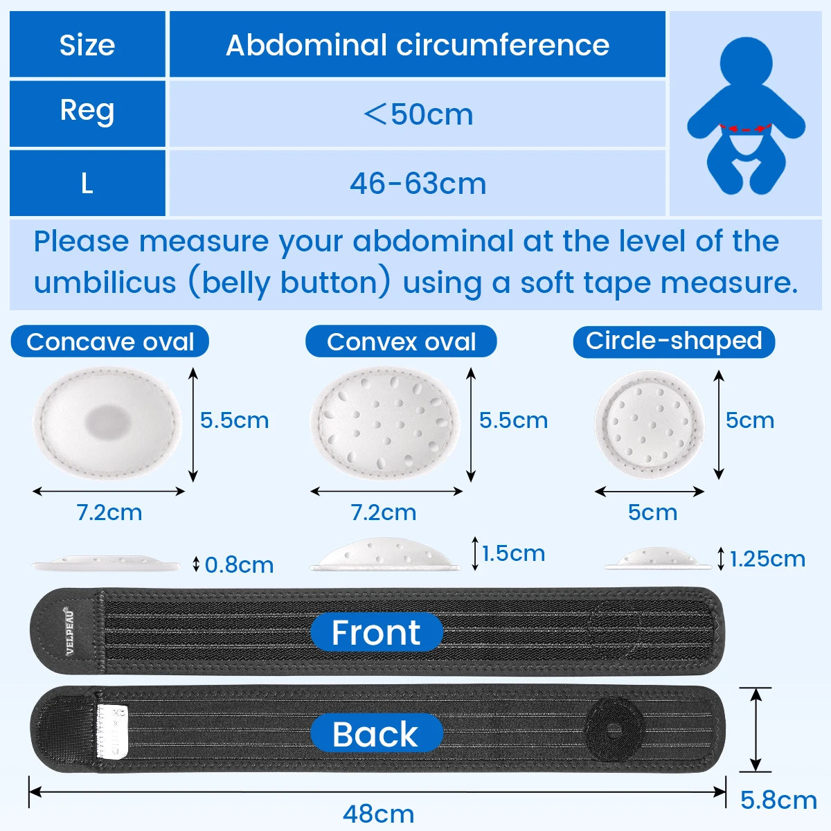 VELPEAU Baby Nabelbruchgürtel mit 3 Kompressionspolstern, Nabelbruchband Bauchgurt für Säuglinge Neugeborene