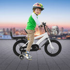 14" Kinderfahrrad Verstellbares Kinderfahrrad Belastbarkeit 60kg mit Stützrädern+Korb+Rückenlehne Rücksitz für 3-7 Jahre (Weiß/Schwarz)