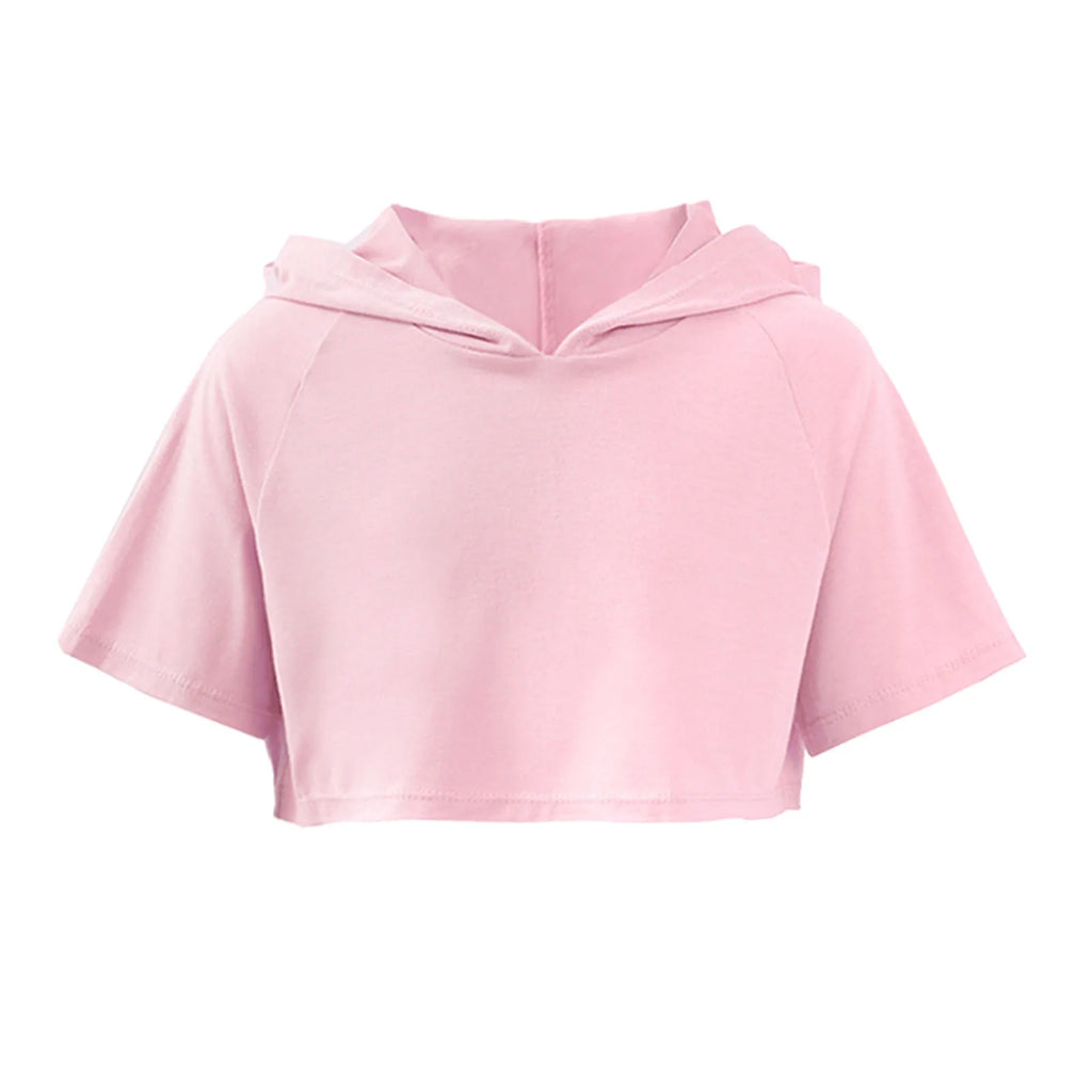 3Pcs Girls Sports Set Vest+Hooded Crop Top+Shorts Sportswear Set for Child Dance Yoga Running Cycling Workout Costume Activewear