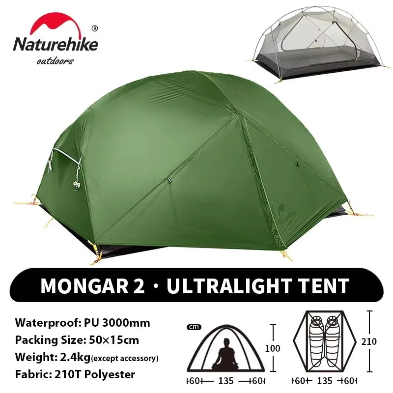 Naturehike Mongar UL 2 Zelt 2 Personen Trekkingzelt 20D Ultraleichtes Reisezelt Wasserdichtes Wanderzelt Überlebenszelt Outdoor Camping Zelt