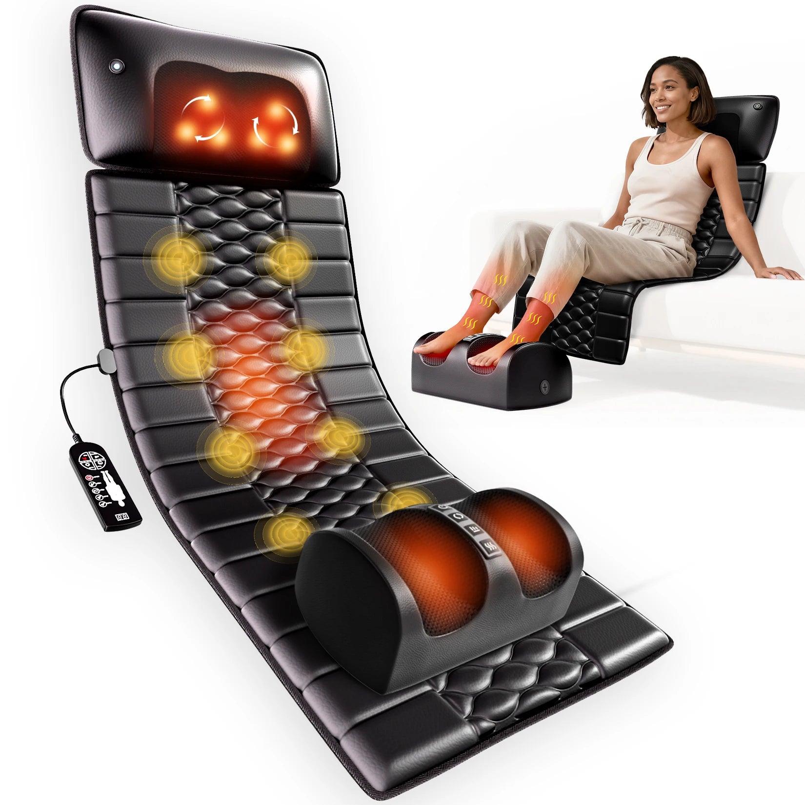 Shiatsu-Massagematte, Ganzkörper-Vibrationsheizung, Tiefengewebs-Schmerzlinderung für Rücken, Nacken, Beine, Massageauflage für Zuhause oder Büro