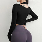 Cloud Rise Damen Yoga-Shirts Sport-Trainings-T-Shirt Sexy Mädchen Langarm-Bluse Fitnessstudio Fitness Crop Top Herbst Winter Sportbekleidung