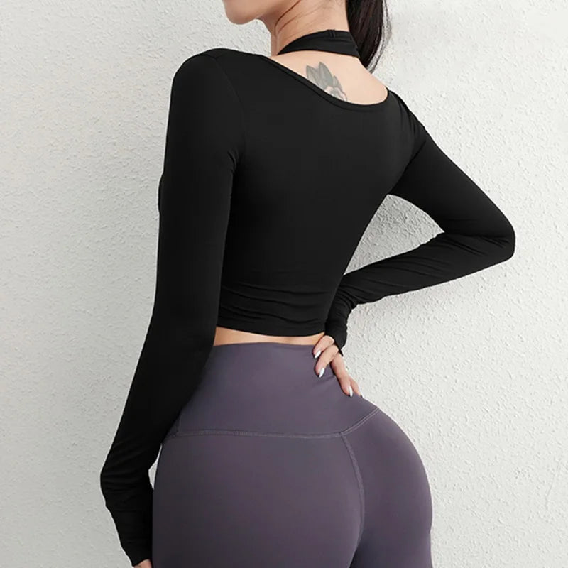 Cloud Rise Damen Yoga-Shirts Sport-Trainings-T-Shirt Sexy Mädchen Langarm-Bluse Fitnessstudio Fitness Crop Top Herbst Winter Sportbekleidung