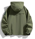 Windbreaker Herren Kapuzenjacke Reißverschluss Mantel Cargo Wasserdicht Schwarz Bomber Camping Loose Dünn Softshell Kapuzen-Wanderjacke