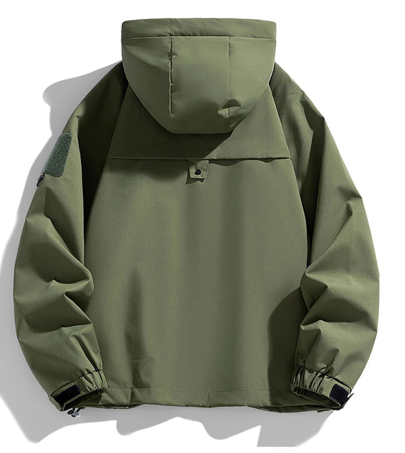 Windbreaker Herren Kapuzenjacke Reißverschluss Mantel Cargo Wasserdicht Schwarz Bomber Camping Loose Dünn Softshell Kapuzen-Wanderjacke