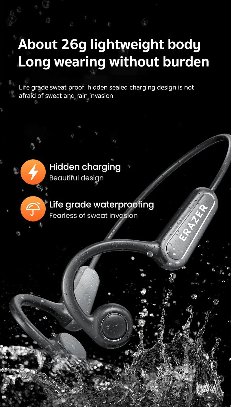 ERAZER XF22 Kopfhörer Bluetooth 5.4 Sport Wireless Kopfhörer Knochenschall-Headsets mit Mikrofon Nackenbügel-Kopfhörer