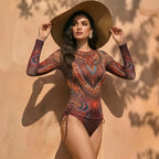 Damen Zweiteilige Bademode Langarm Mesh Badeanzug UPF 50+ Hohe Elastizität Gepolstert 2026 Neuer Strand-Badeanzug Beachwear